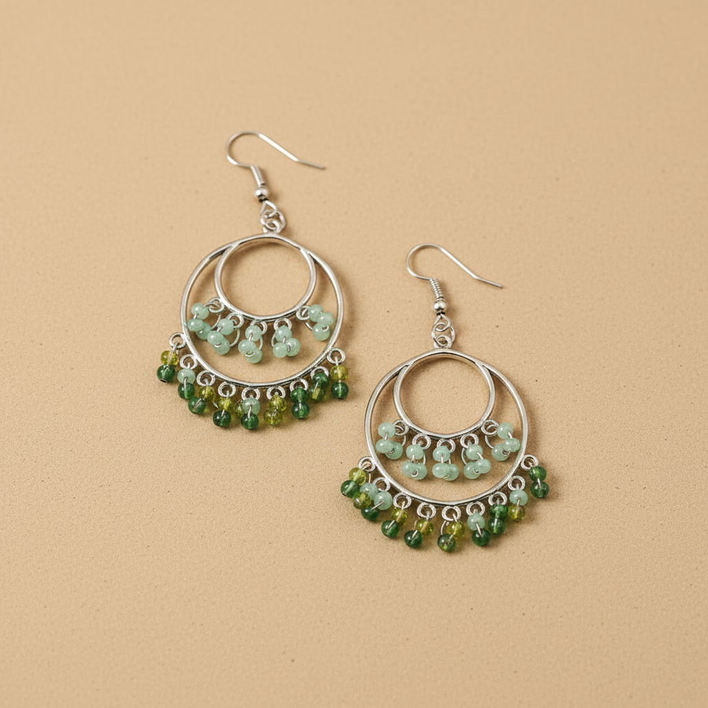 Emerald Mist Beaded Hoop Earrings