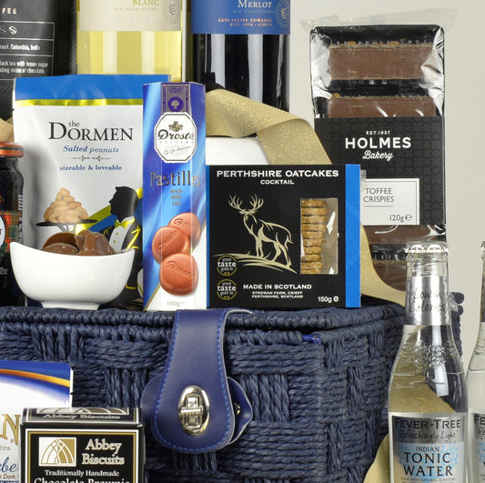 Herrlicher Gourmet-Geschenkkorb | Luxuriöses Familiengeschenk mit Gin & Wein