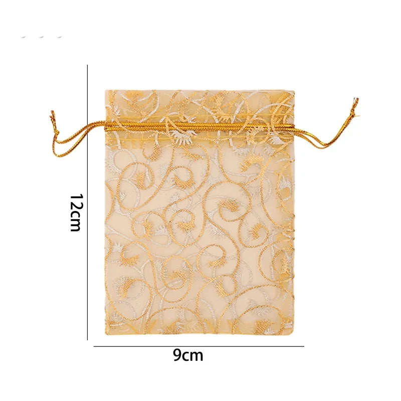 100 Gold Party Gift Bags Mesh Drawstring Jewellery Sweet Pouch Weddings Birthday