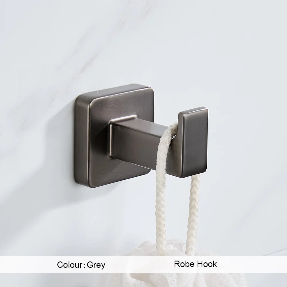 Grey Bathroom Accessories Set Robe Hook Towel Rail Toilet Roll Holder Accessory