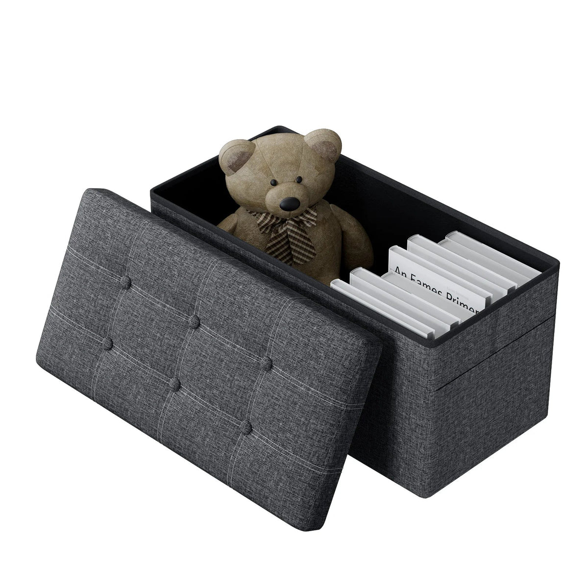 Grey Folding Storage Bench Ottoman - 76cm Modern Sturdy Storage for Living Room
