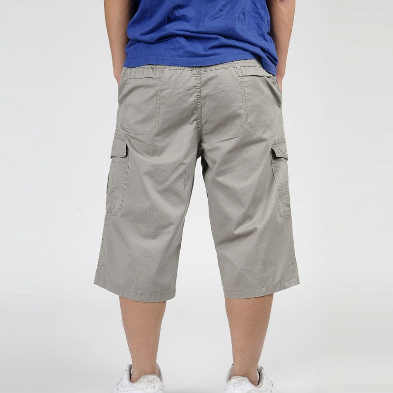 Men Summer Multi-pocket Baggy Cargo Cotton Calf-Length Pants Casual Trouser