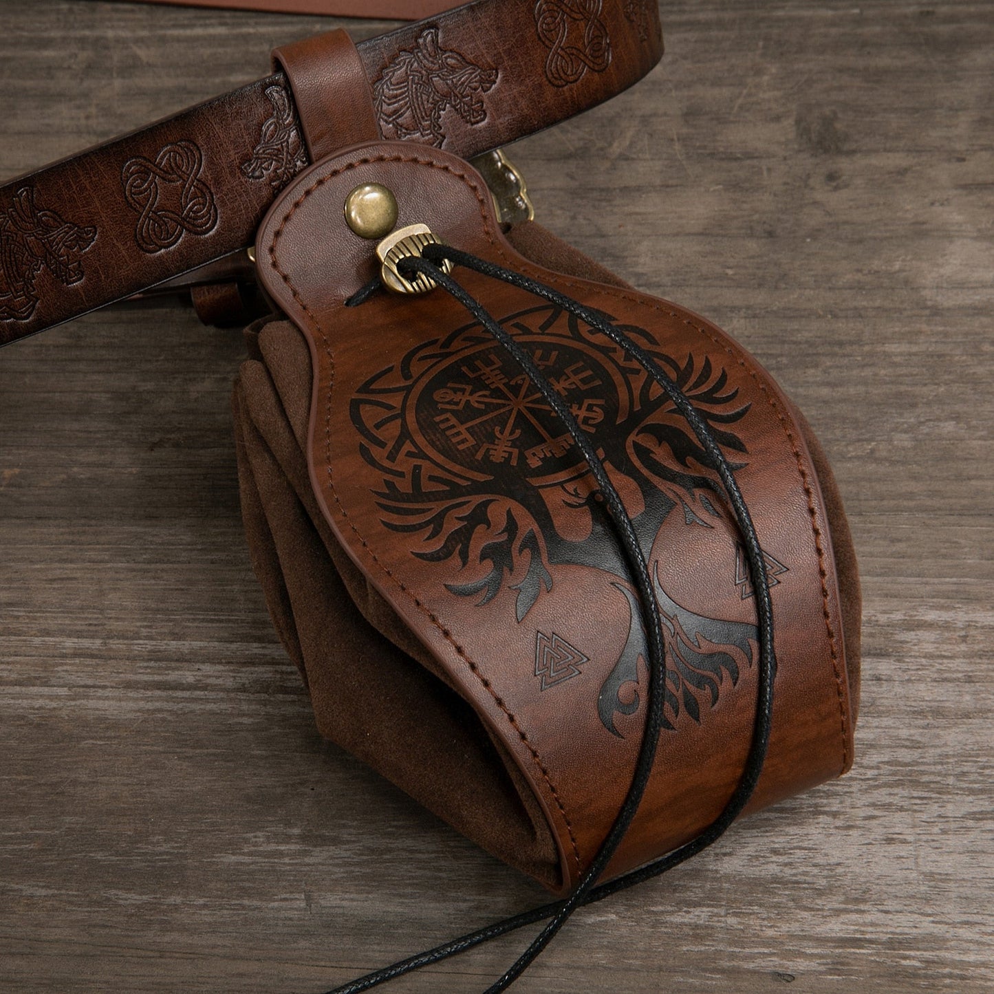 Viking Leather Drawstring Pouch | Medieval Belt Bag for Men & Women