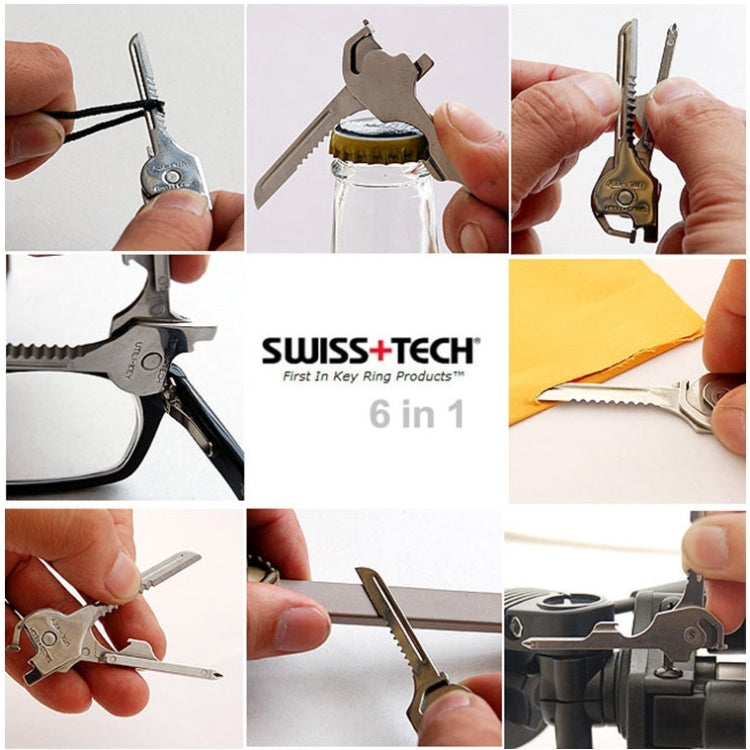 SWISS+TECH 6-in-1 Stainless Steel Keychain Multi-Tool | Foldable Pocket Tool Key Ring