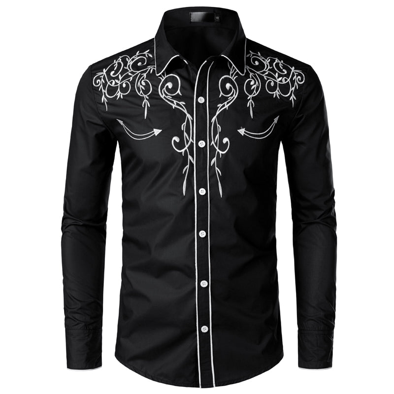 Western Cowboy Shirt Design Embroidery Slim Fit Casual Long Sleeve Shirts