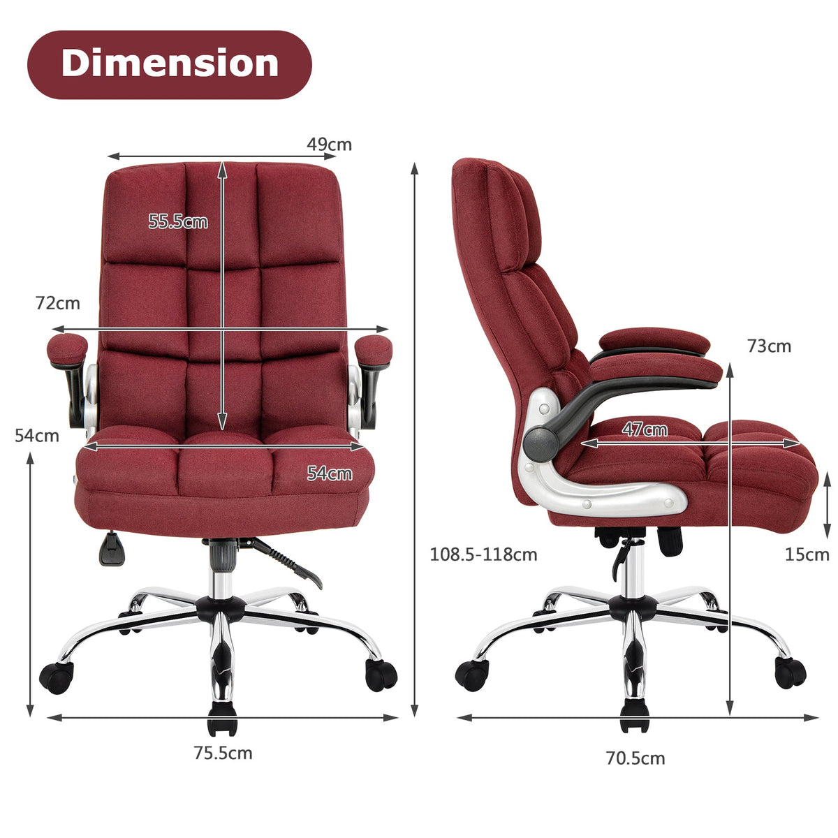 Linen Upholstered Executive Chair with Ergonomic High Back for Home Office-Beige