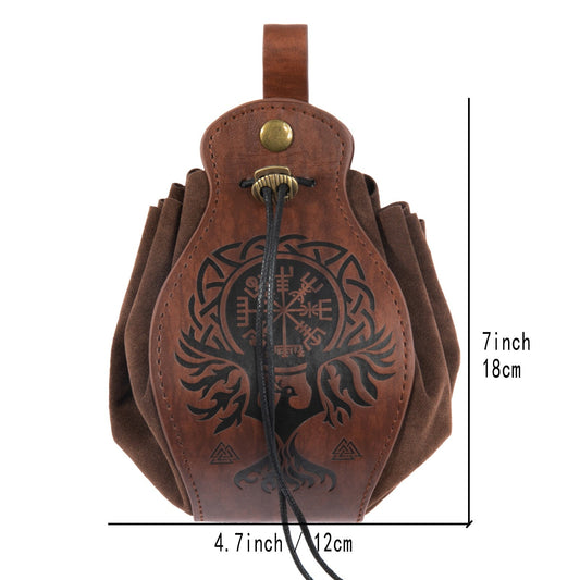 Viking Leather Drawstring Pouch | Medieval Belt Bag for Men & Women