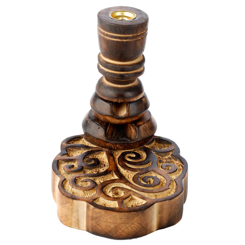 Carved Mango Wood Backflow Incense Burner - Happy Tree