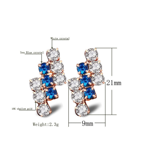 1 par de pendientes de tuerca de plata de ley con cristal geométricos irregulares, chapados en oro de 18 quilates para mujer, 21 x 9 mm, azul, rojo