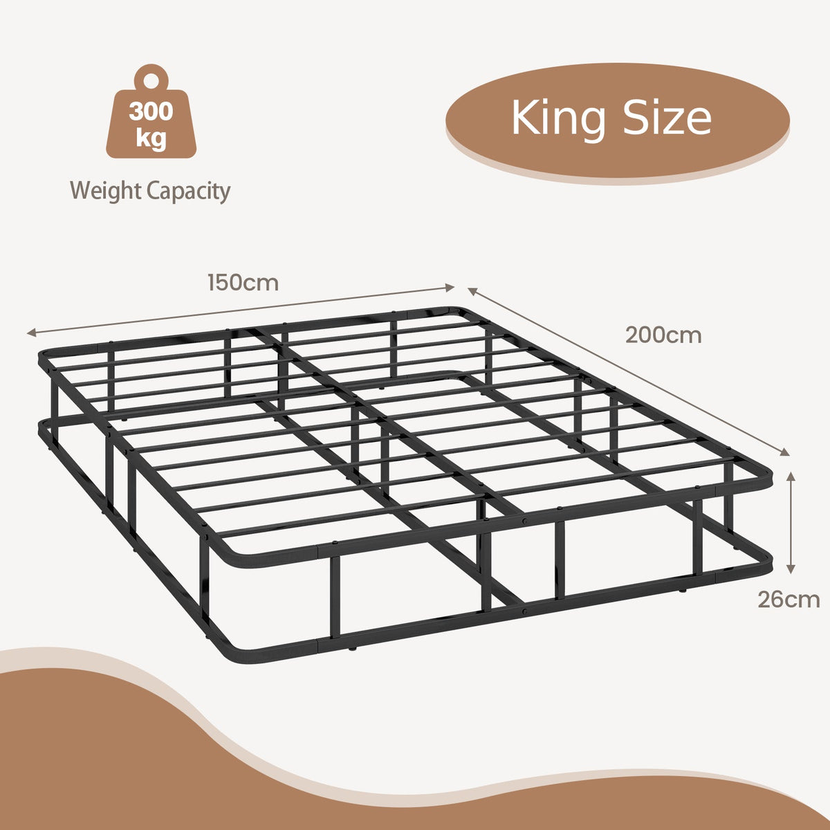 King Size Metal Bed Frame with Metal Slat Support
