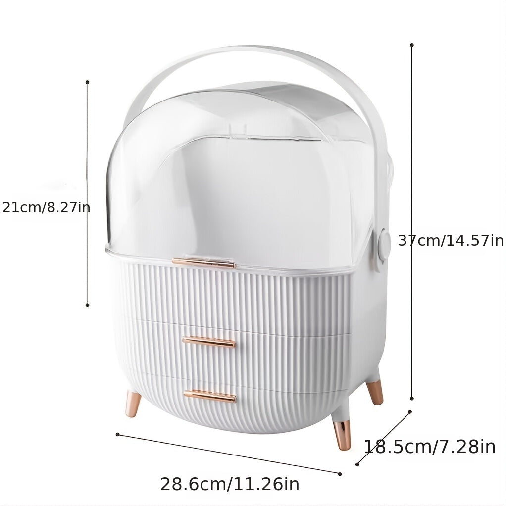 Large-Capacity Makeup Organizer - Waterproof Dustproof Cosmetic Storage Box with Cover & Drawer