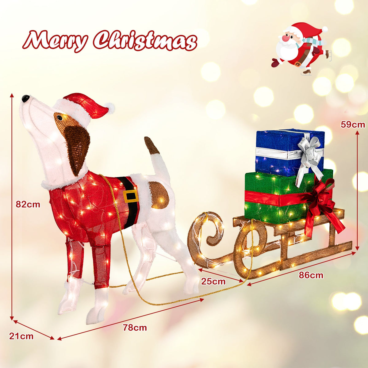 Pre-lit Lighted Christmas Dog Sleigh Gift Boxes Combo Decoration