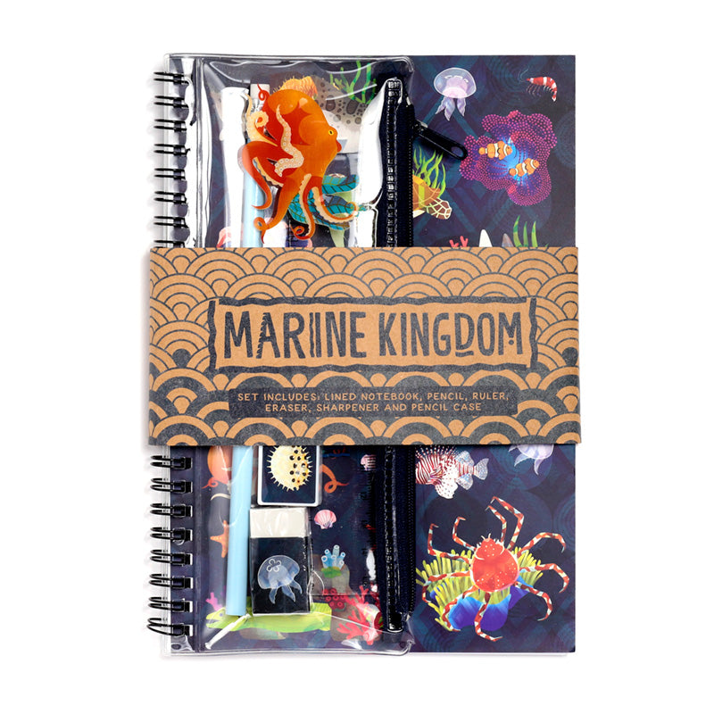 Marine Kingdom Ring Bound Notepad & Pencil Case 6 Piece Stationery Set