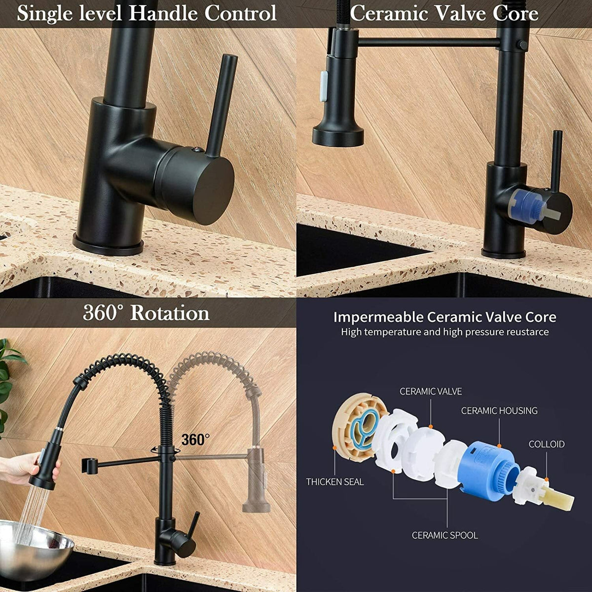 Matt Black Kitchen Sink Mixer Tap With Pull Out Spray Hose Single Lever Faucet