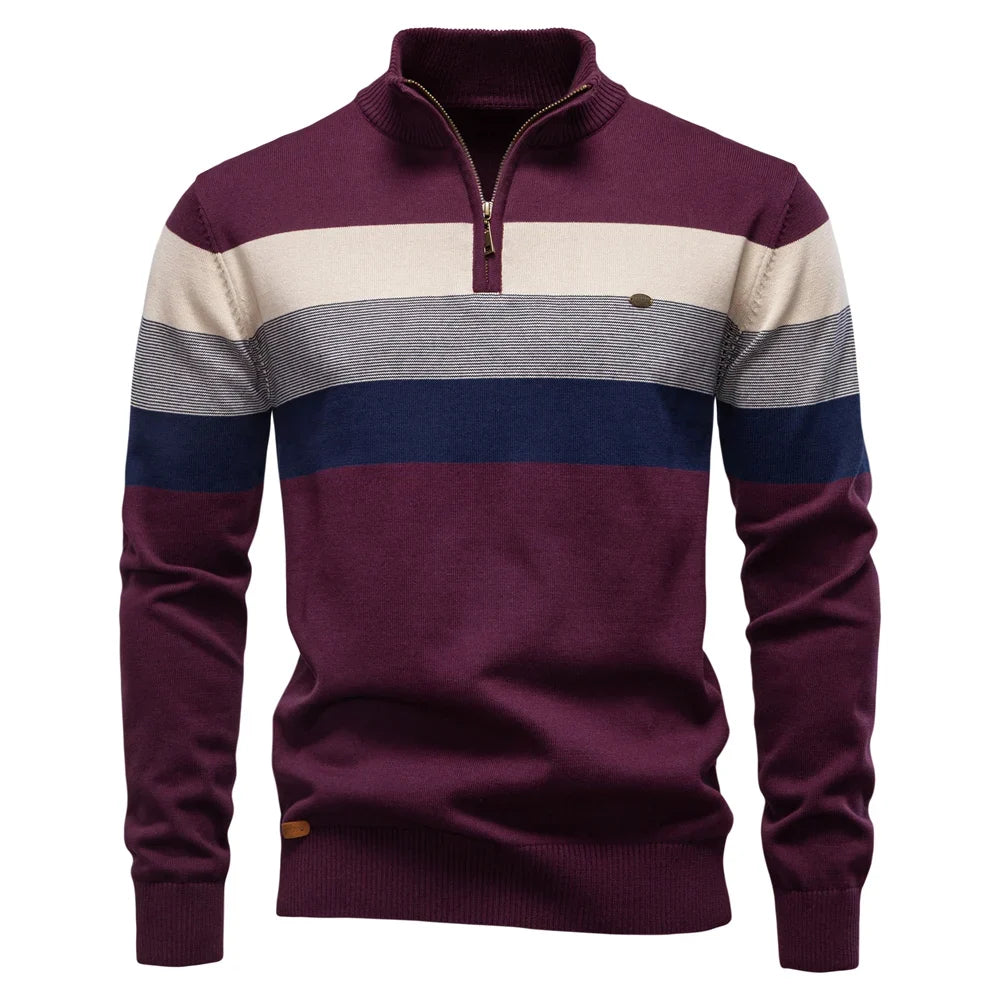 Men's Cotton Zip Neck Winter Sweater - Mock Neck Casual Knit Top