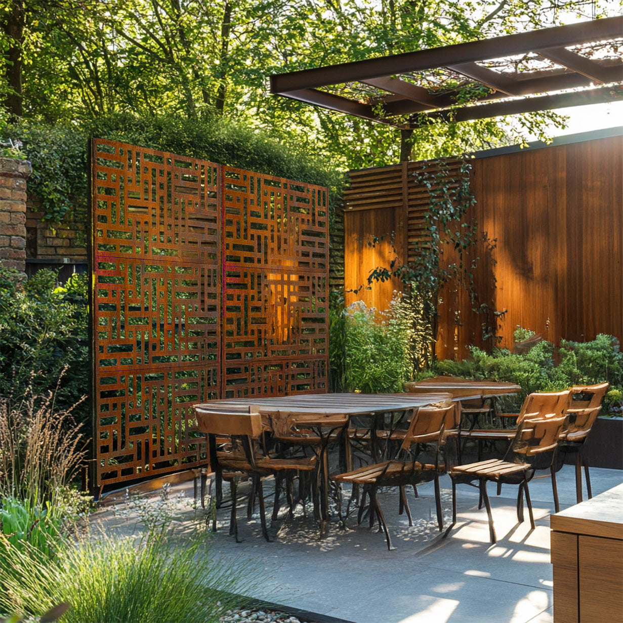 Metal Privacy Screen with Stand 90cm x 180cm | Indoor & Outdoor | Black, Grey or Pre-Rusted