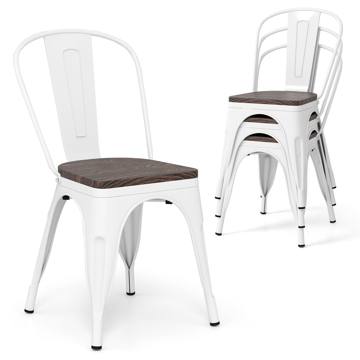 Metal Dining Chairs Set of 4 Stackable Kitchen Side Chairs-Black