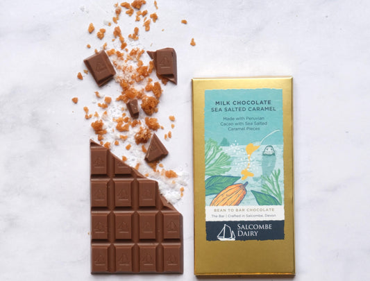 Barrita de chocolate con leche, caramelo y sal marina Salcombe Dairy | 43% cacao peruano