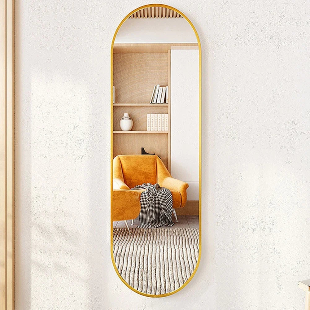 Modern Oval Full Length Wall Mirror Gold Metal Frame - Bathroom Bedroom Hallway