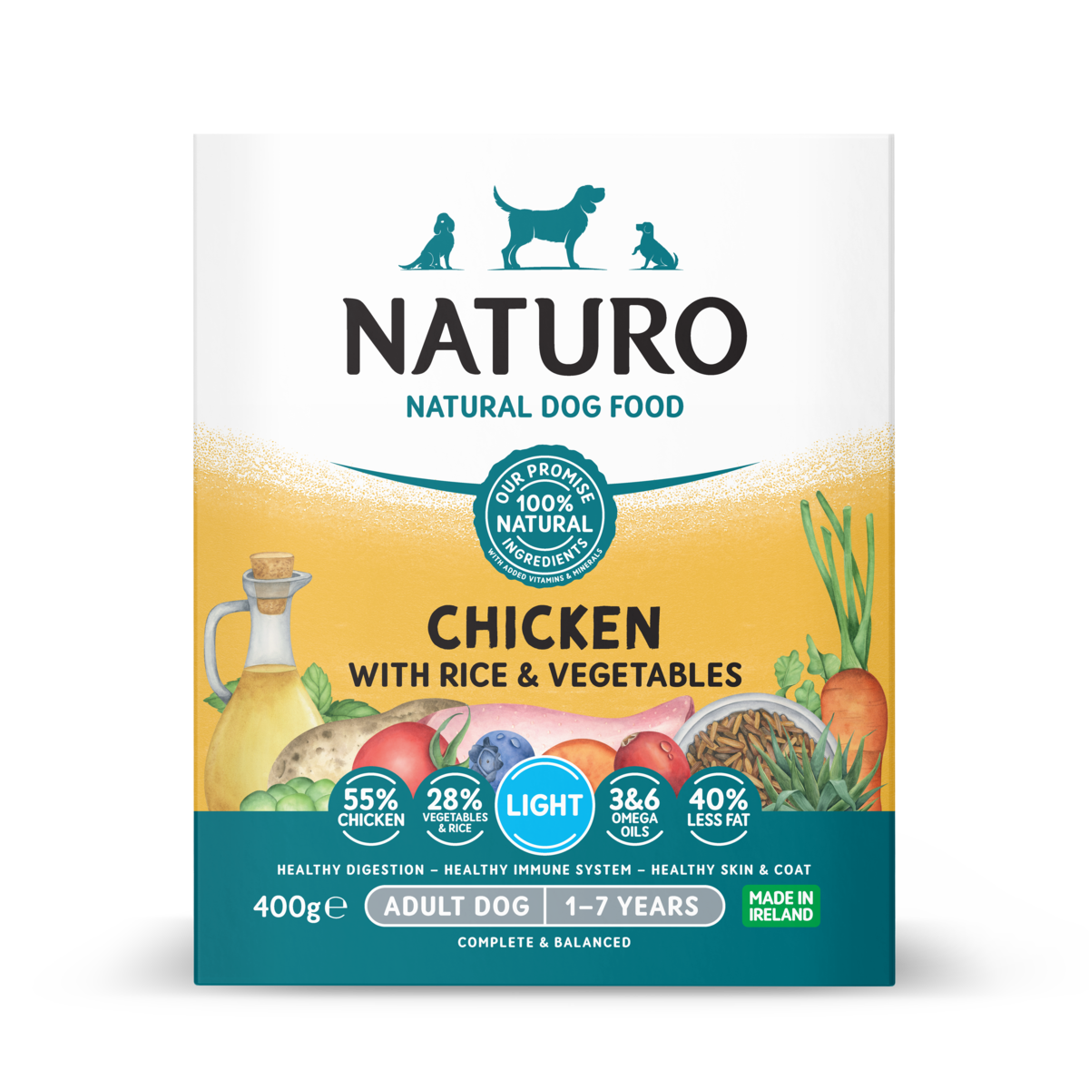 7 x Naturo Adult Dog Tray Pollo y Arroz Light - 400GM