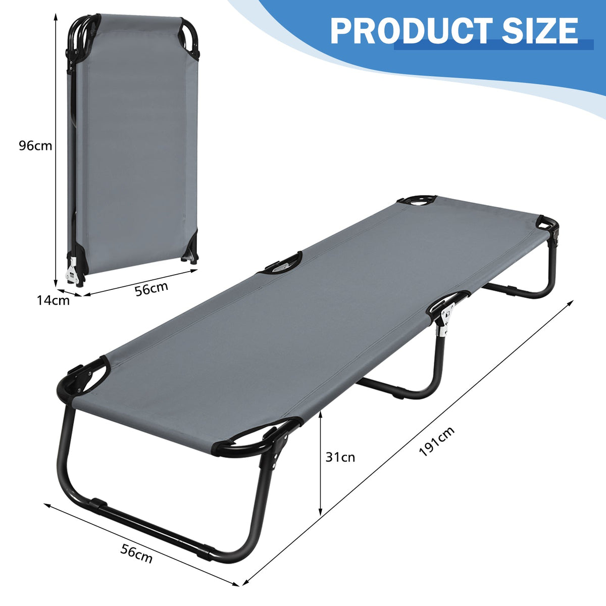 Folding Camping Bed with Non-slip Feet for Travel Patio Beach-Blue