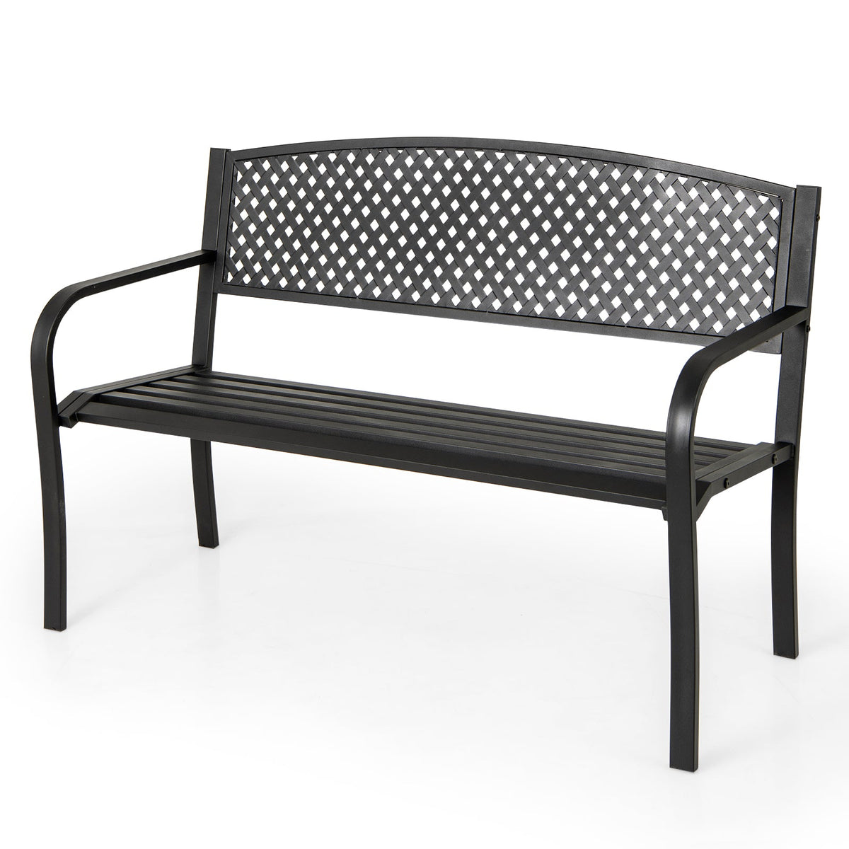 Outdoor 127CM Garden Bench with Patterned Backrest and Curved Armrests-Black