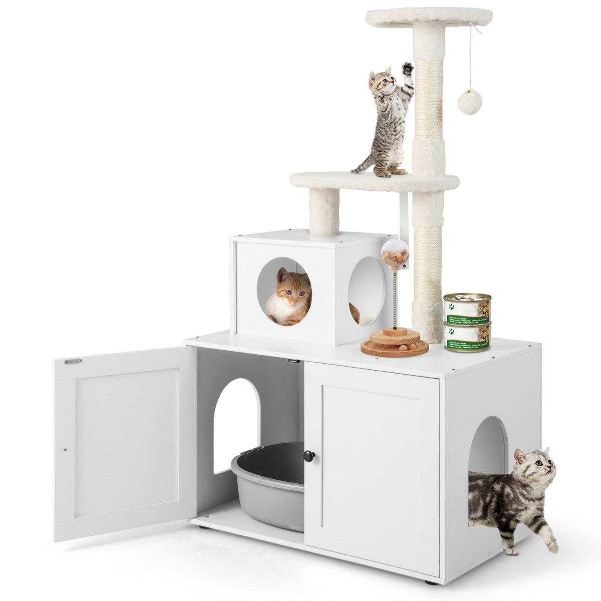 Cat Litter Box Enclosure with Cat Tree and Kitty Condo-Rustic Brown