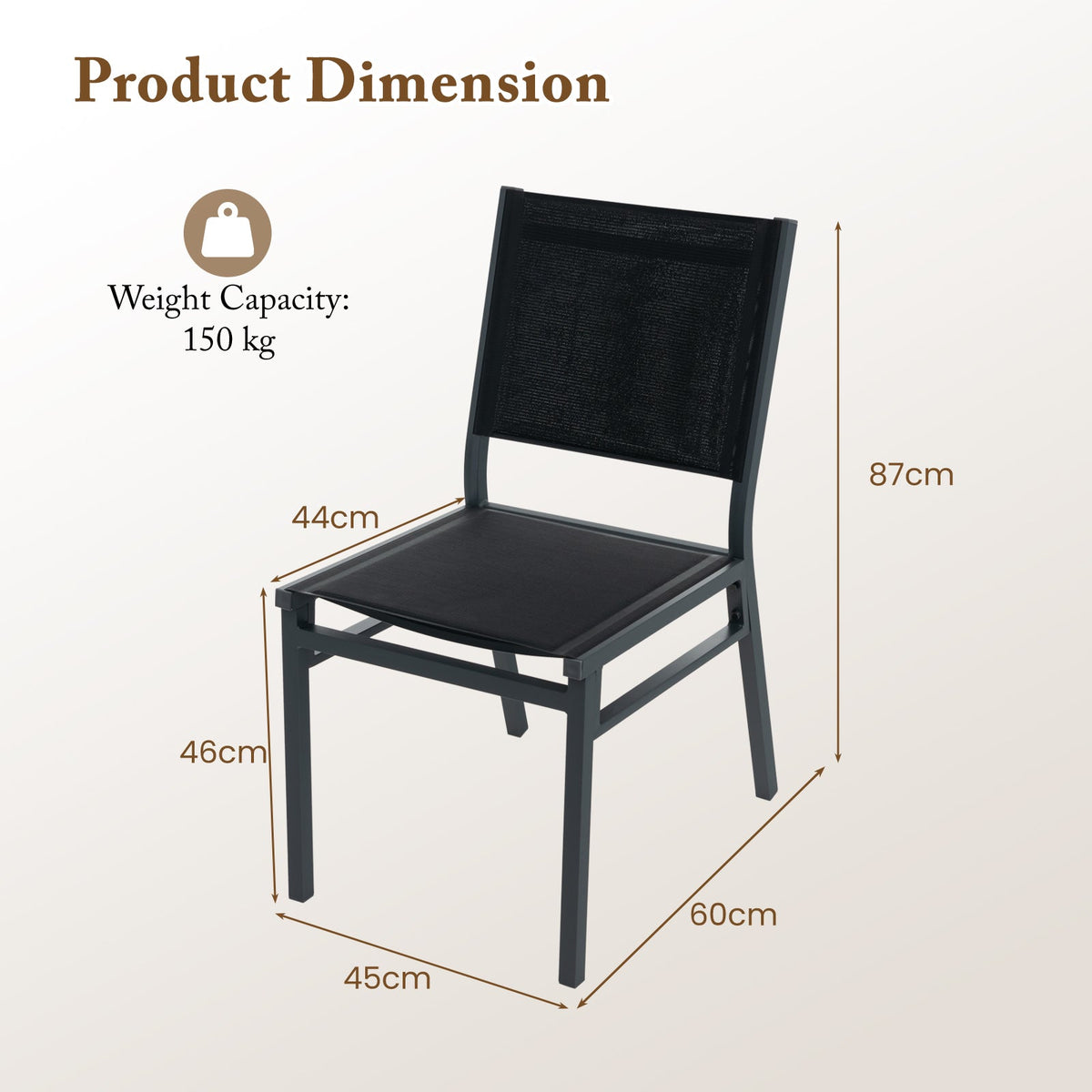Patio Armless Chair with Breathable Seat and Backrest-1 Piece