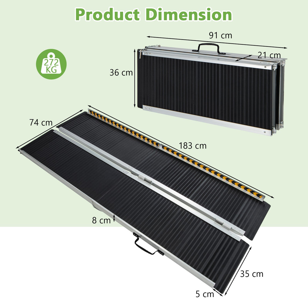 Portable Aluminum Wheelchair Ramp with Transition Plate-3FT