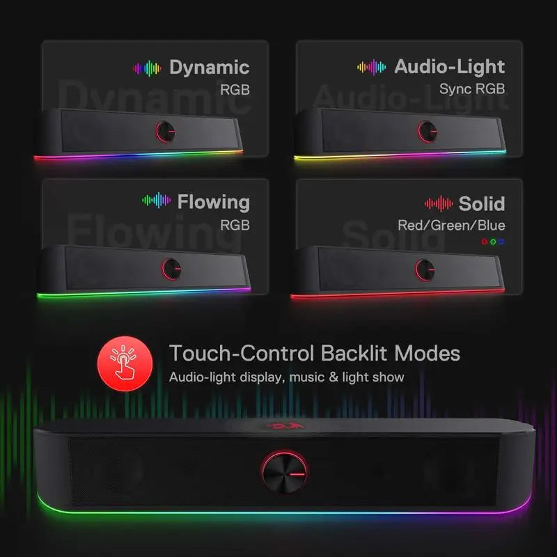 RGB USB Desktop Soundbar - Computer Speaker with Dynamic Lighting Bar