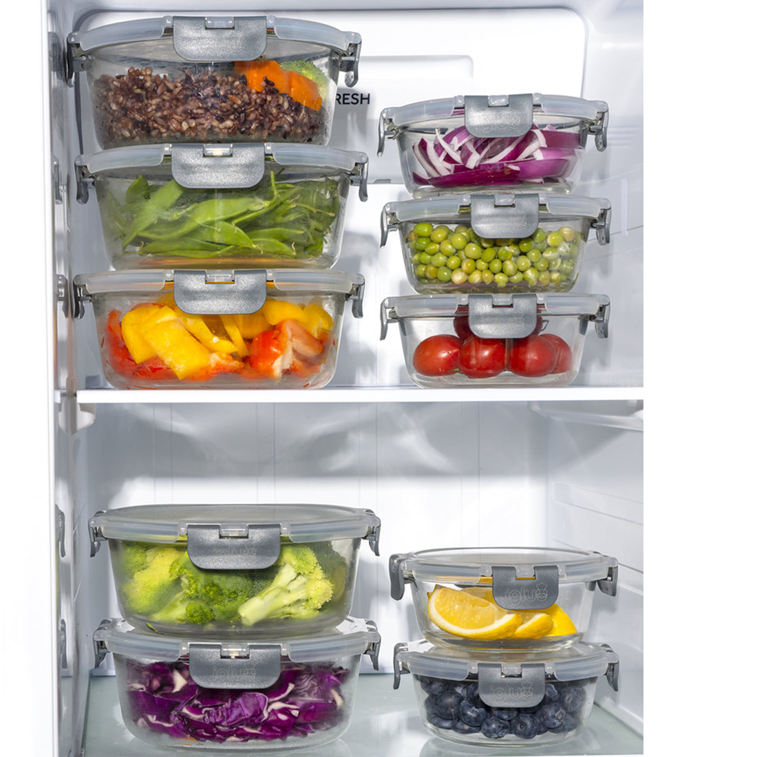 Round Glass Food Storage Containers with Airtight Lids | 950ml & 400ml | 10-Pack