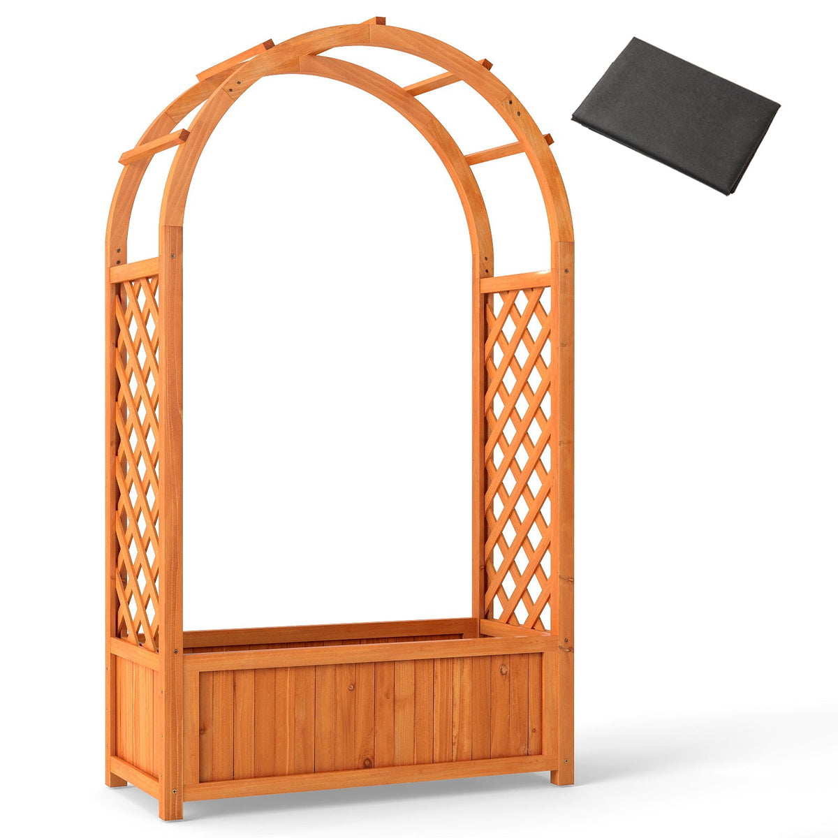 Raised Garden Bed with Arch Trellis Wood Planter Box with Liner-Brown