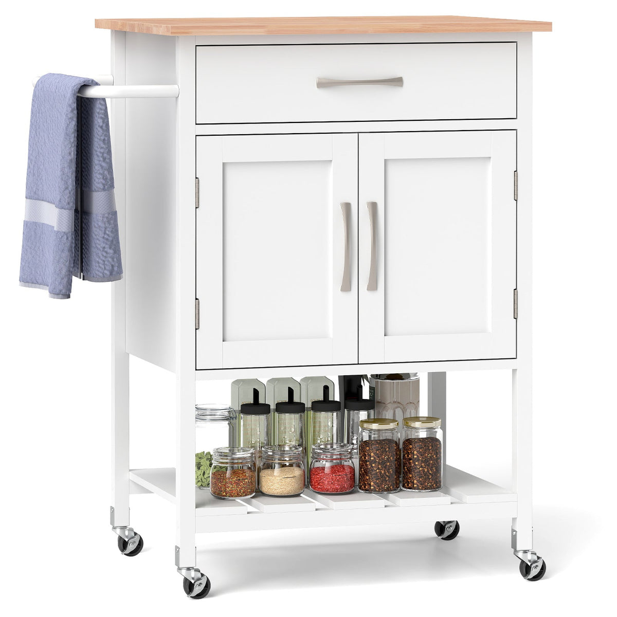 Rolling Kitchen Island Cart with Drawer and 2-Door Storage Cabinet-Black