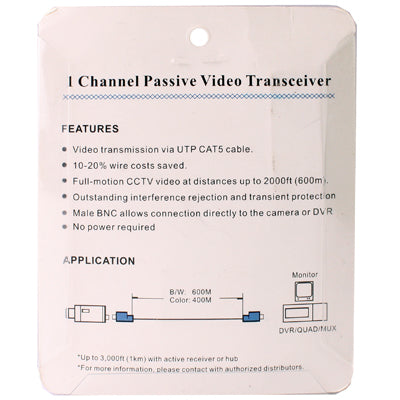 1-Kanal passiver BNC-Netzwerk-Video-Balun-Transceiver, X202P-C