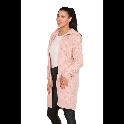 Knitted Cables Hooded Long Over Sized Cardigan