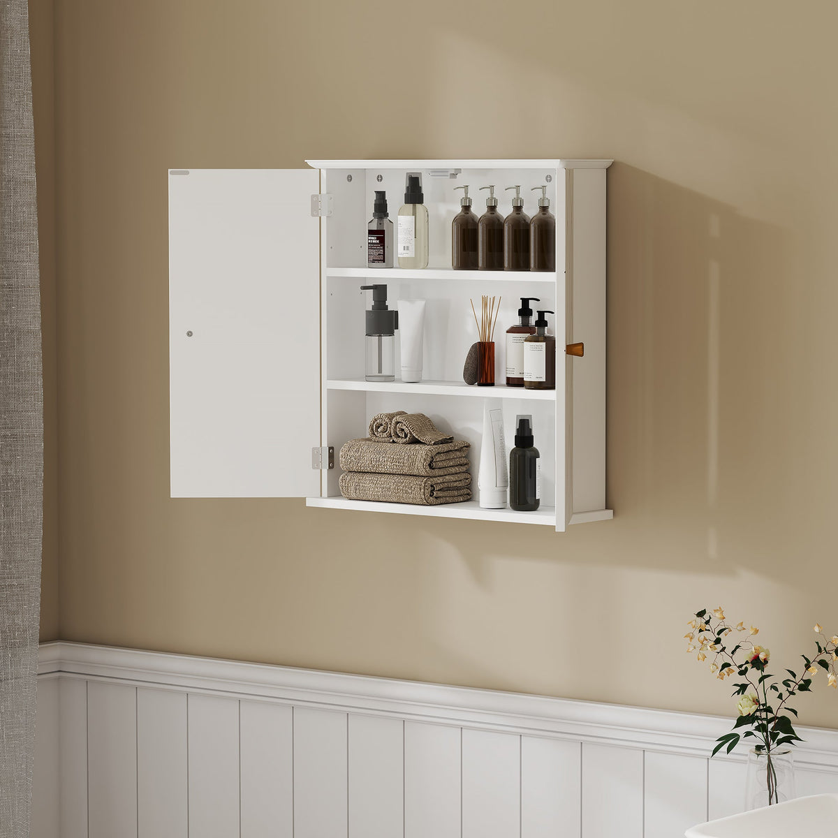 HOMCOM Bathroom Wall Cabinet, Wall Cupboard with Adjustable Shelf, White