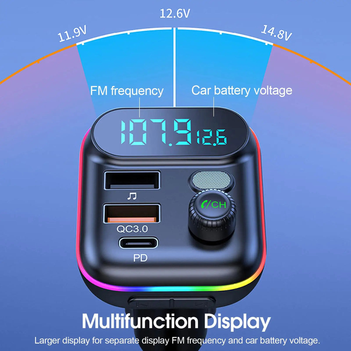 18W QC3.0 Fast Charge Bluetooth 5.0 FM Transmitter