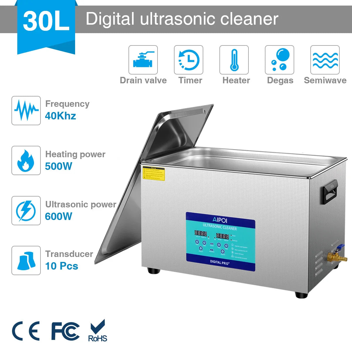 AIPOI Ultrasonic Cleaner – 800ml to 30L | Professional Home & Industrial Use