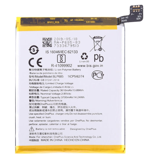 Batería de repuesto para OnePlus 6T – 3610mAh BLP685 Polímero de litio