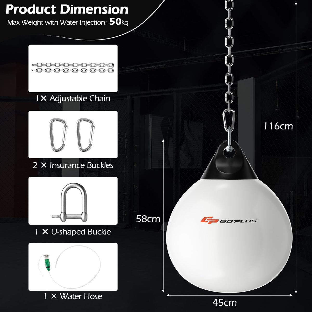 Water Punching Bag with Water Injector and Hanging Accessories-Black