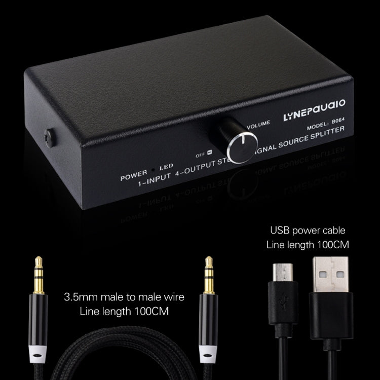 1-In-4-Out Audio Signal Splitter | 3.5mm Stereo Distribution Hub with Volume Control
