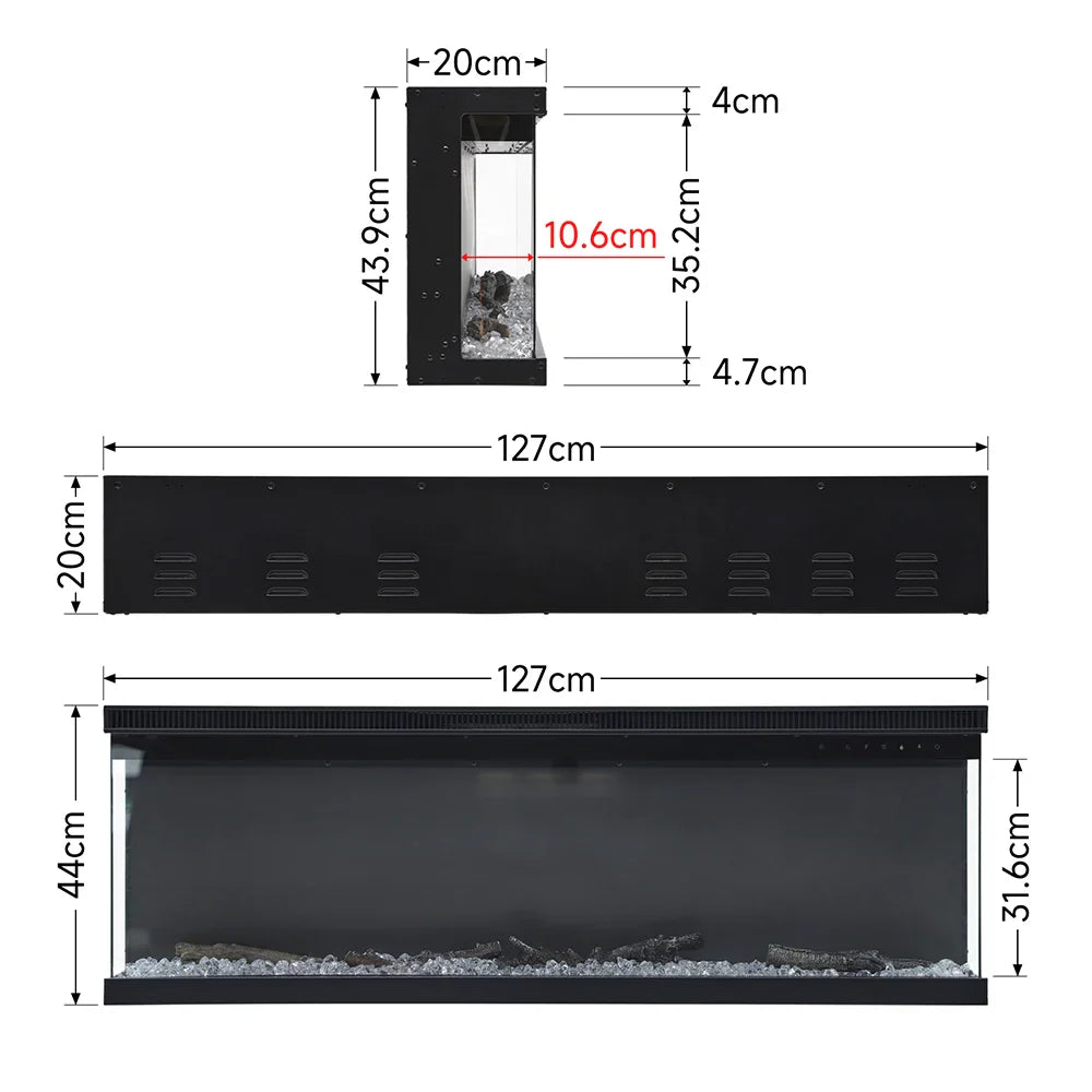 KOMORE Recessed/Freestanding 3-sided Tempered Glass Front Electric Fireplace, 12 Flame Colors, 1500W 40&50 Inch