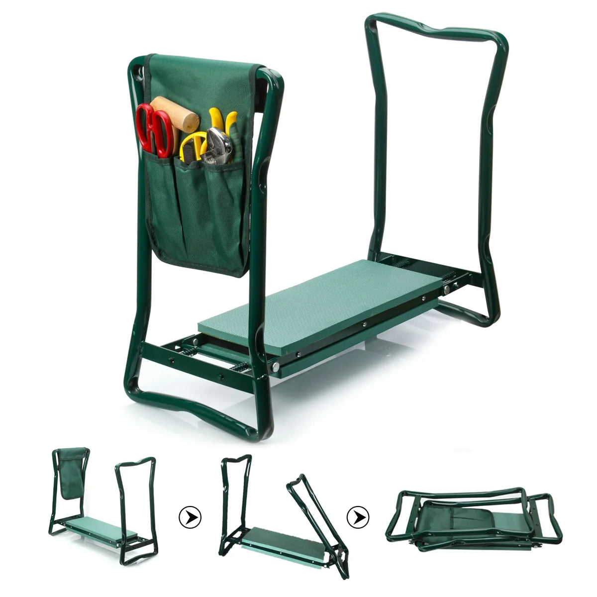 Heavy Duty Garden Kneeler Seat, Thickend Soft Eva Pad, Foldable Garden Stool Pouch, Steel Frame, Gardening Bench