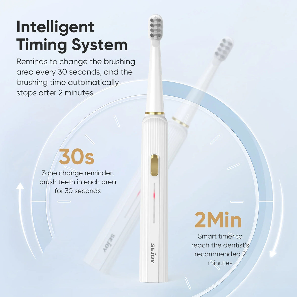 SEJOY Sonic Electric Toothbrush White Gold Rechargeable with 12 Brush Heads USB