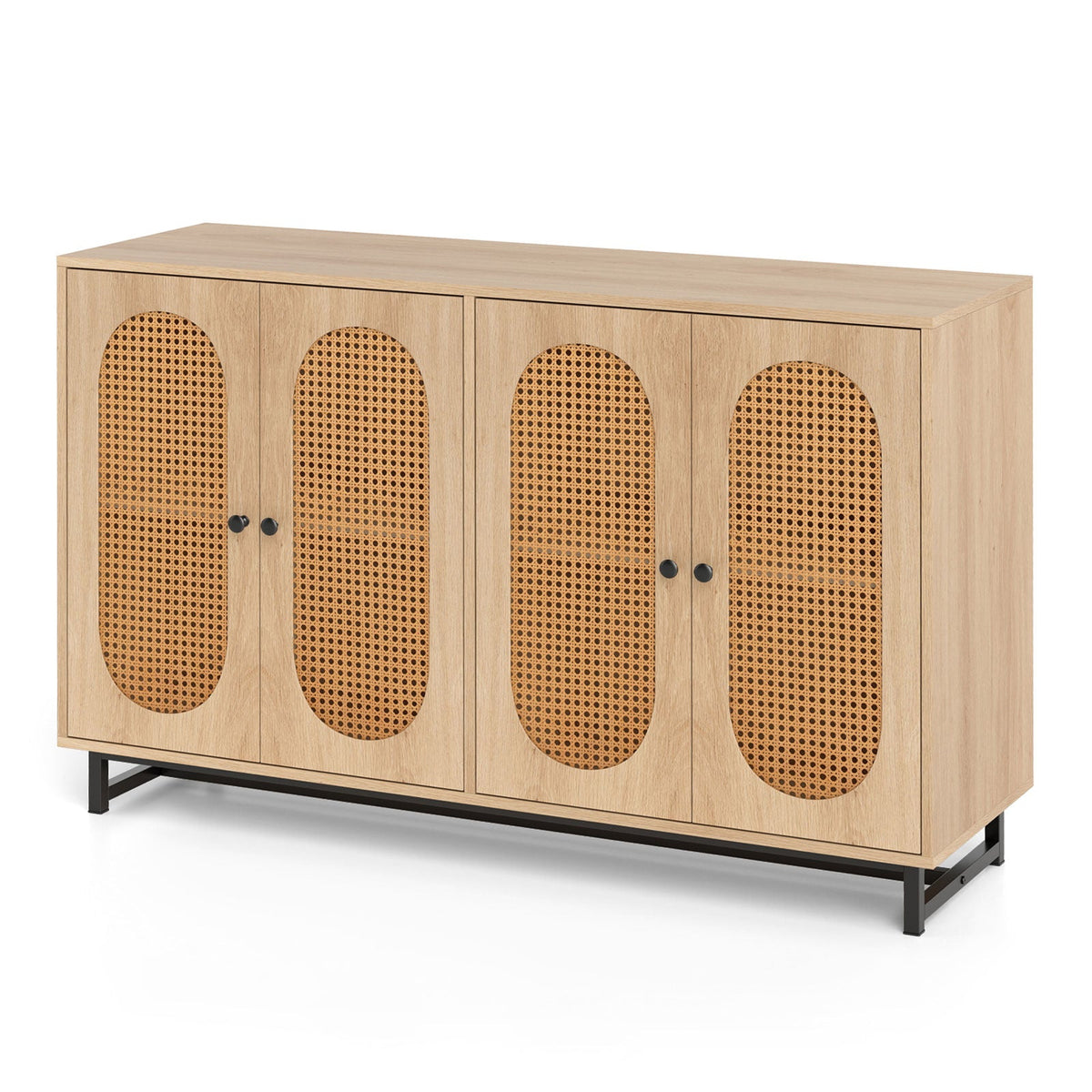 126cm Sideboard Buffet Cabinet with 4 Doors and Adjustable Shelves-Natural
