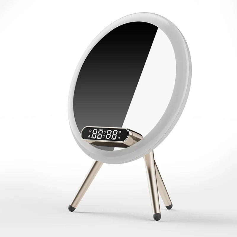 Smart Bluetooth Speaker Mirror Alarm Clock LED Night Light Wireless Charger