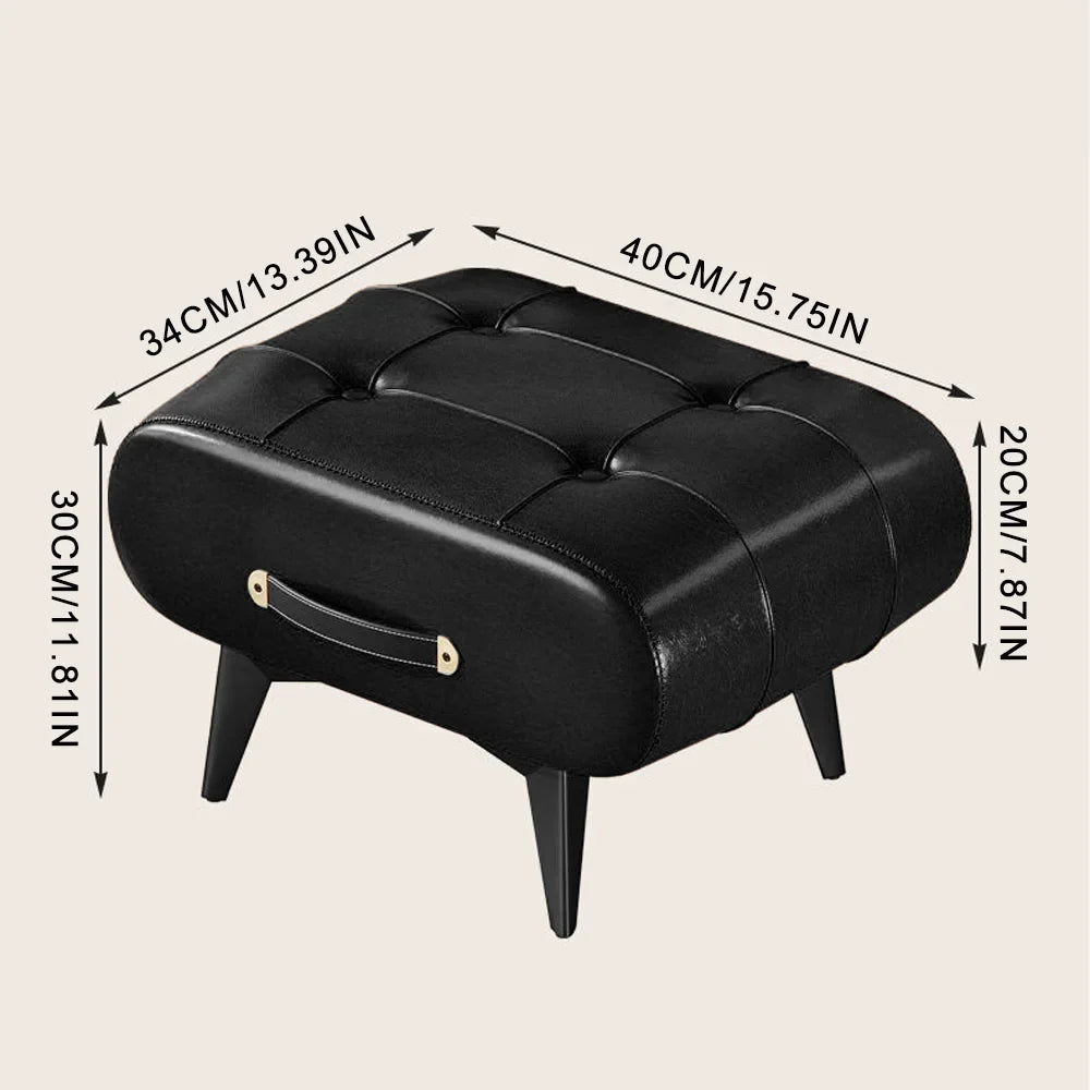 Black Square Faux Leather Stool - Modern Luxury Ottoman for Living Room Home Decor