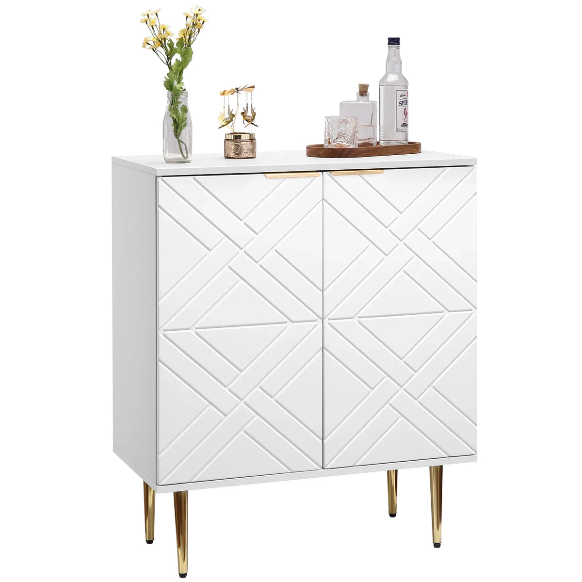 Storage Sideboard Cabinet Geometric Doors Gold Legs Modern Unit Bedside Side Table