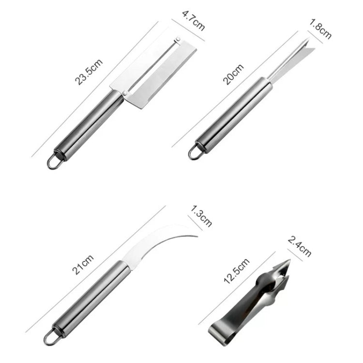 4-in-1 Stainless Steel Fruit Prep Set | Pineapple Knife, Peeler, Banana Knife & Spatula
