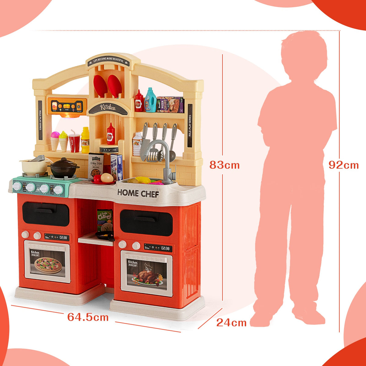 69 Pieces Kids Kitchen Playset Toy with Boiling and Vapor Effects-Blue